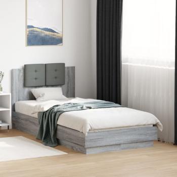 ARDEBO.de - Bettgestell mit Kopfteil Grau Sonoma 75x190 cm Holzwerkstoff