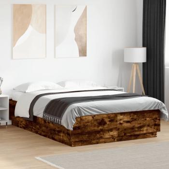 ARDEBO.de - Bettgestell Räuchereiche 150x200 cm Holzwerkstoff