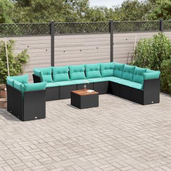 ARDEBO.de - 11-tlg. Garten-Sofagarnitur mit Kissen Schwarz Poly Rattan