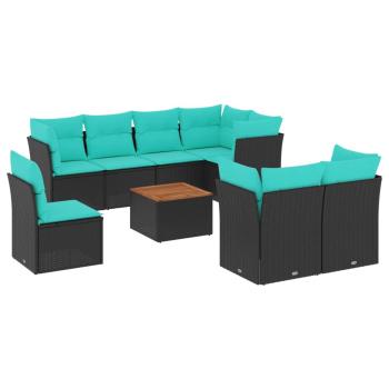 9-tlg. Garten-Sofagarnitur mit Kissen Schwarz Poly Rattan