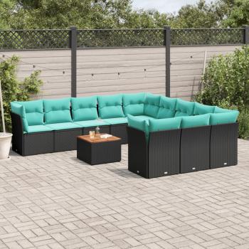 ARDEBO.de - 12-tlg. Garten-Sofagarnitur mit Kissen Schwarz Poly Rattan