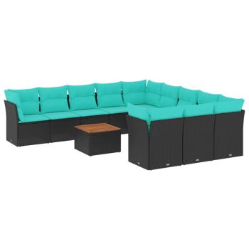 12-tlg. Garten-Sofagarnitur mit Kissen Schwarz Poly Rattan