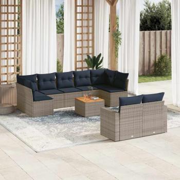 ARDEBO.de - 10-tlg. Garten-Sofagarnitur mit Kissen Grau Poly Rattan