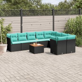 ARDEBO.de - 10-tlg. Garten-Sofagarnitur mit Kissen Schwarz Poly Rattan