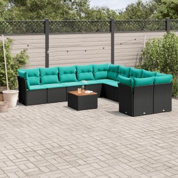 ARDEBO.de - 11-tlg. Garten-Sofagarnitur mit Kissen Schwarz Poly Rattan