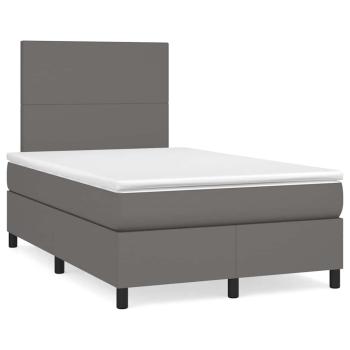 ARDEBO.de - Boxspringbett mit Matratze & LED Grau 120x190 cm Kunstleder