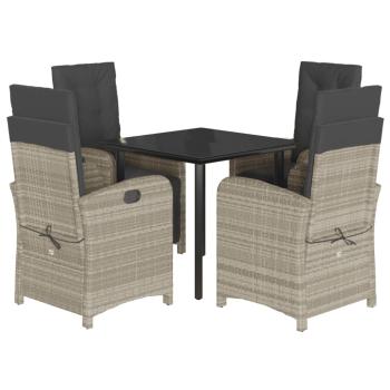 5-tlg. Garten-Essgruppe mit Kissen Hellgrau Poly Rattan