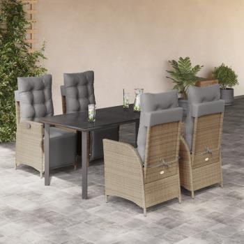 ARDEBO.de - 5-tlg. Garten-Essgruppe mit Kissen Beigemischung Poly Rattan