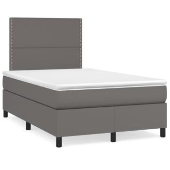 ARDEBO.de - Boxspringbett mit Matratze & LED Grau 120x190 cm Kunstleder