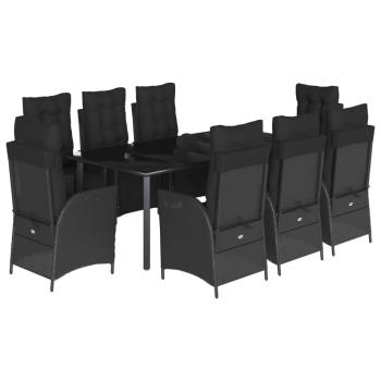 9-tlg. Garten-Essgruppe mit Kissen Schwarz Poly Rattan