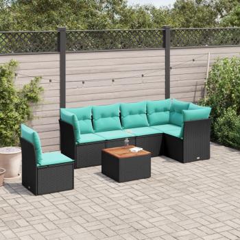 ARDEBO.de - 7-tlg. Garten-Sofagarnitur mit Kissen Schwarz Poly Rattan