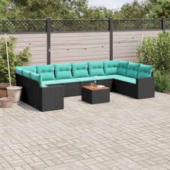 ARDEBO.de - 11-tlg. Garten-Sofagarnitur mit Kissen Schwarz Poly Rattan
