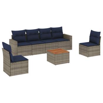 7-tlg. Garten-Sofagarnitur mit Kissen Grau Poly Rattan