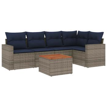 6-tlg. Garten-Sofagarnitur mit Kissen Grau Poly Rattan