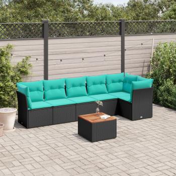 ARDEBO.de - 7-tlg. Garten-Sofagarnitur mit Kissen Schwarz Poly Rattan