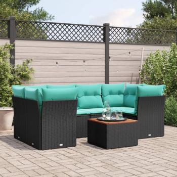 ARDEBO.de - 7-tlg. Garten-Sofagarnitur mit Kissen Schwarz Poly Rattan