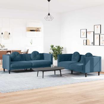 ARDEBO.de - 2-tlg. Sofagarnitur mit Kissen Blau Samt