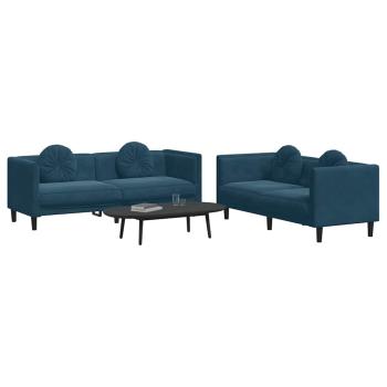 2-tlg. Sofagarnitur mit Kissen Blau Samt