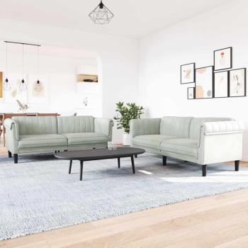 ARDEBO.de - 2-tlg. Sofagarnitur Hellgrau Samt