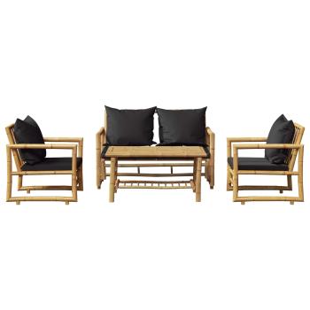 4-tlg. Garten-Lounge-Set mit Auflagen Bambus