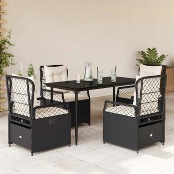 ARDEBO.de - 5-tlg. Garten-Essgruppe mit Kissen Schwarz Poly Rattan