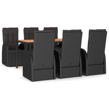 7-tlg. Garten-Essgruppe mit Kissen Schwarz Poly Rattan