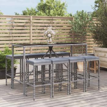 ARDEBO.de - 9-tlg. Gartenbar-Set mit Kissen Grau Poly Rattan