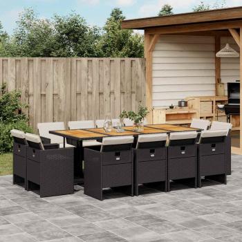 ARDEBO.de - 13-tlg. Garten-Essgruppe mit Kissen Schwarz Poly Rattan