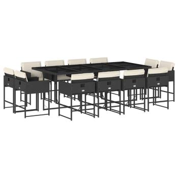 13-tlg. Garten-Essgruppe mit Kissen Schwarz Poly Rattan