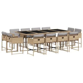 13-tlg. Garten-Essgruppe mit Kissen Beigemischung Poly Rattan