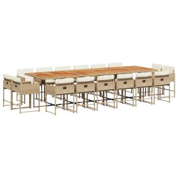 17-tlg. Garten-Essgruppe mit Kissen Beige Poly Rattan