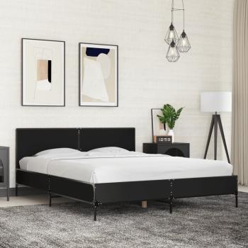 ARDEBO.de - Bettgestell Schwarz 150x200 cm Holzwerkstoff und Metall