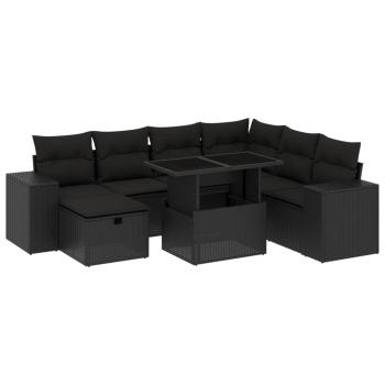 8-tlg. Garten-Sofagarnitur mit Kissen Schwarz Poly Rattan