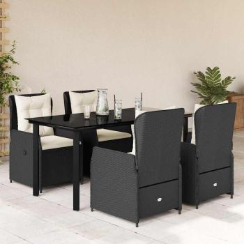 ARDEBO.de - 5-tlg. Garten-Essgruppe mit Kissen Schwarz Poly Rattan