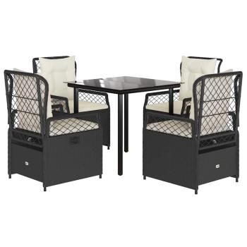 5-tlg. Garten-Essgruppe mit Kissen Schwarz Poly Rattan