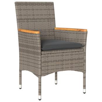 7-tlg. Garten-Essgruppe mit Kissen Grau Poly Rattan und Glas
