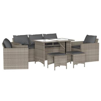 6-tlg. Garten-Sofagarnitur mit Kissen Hellgrau Poly Rattan