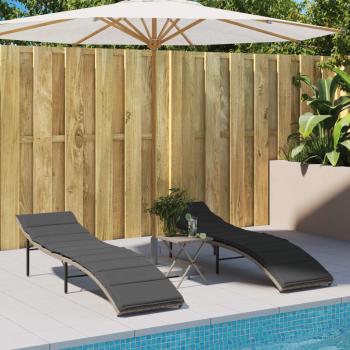 ARDEBO.de - Sonnenliegen 2 Stk. mit Auflagen Hellgrau Poly Rattan