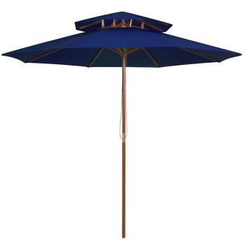ARDEBO.de - Sonnenschirm mit Doppeldach und Holz-Mast Blau 270 cm
