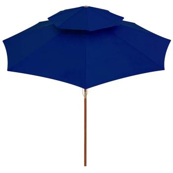 Sonnenschirm mit Doppeldach und Holz-Mast Blau 270 cm