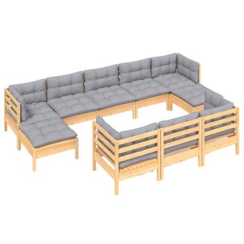 10-tlg. Garten-Lounge-Set mit Grauen Kissen Kiefer Massivholz