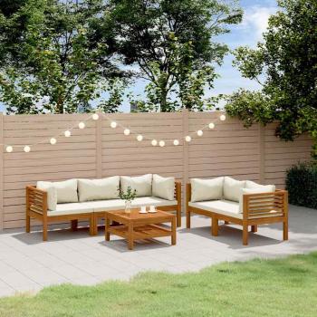 ARDEBO.de - 6-tlg. Garten-Lounge-Set mit Creme Kissen Massivholz Akazie