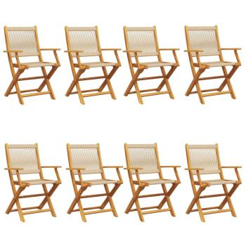 Klappstühle, 8 Stück, beige, massives Akazienholz