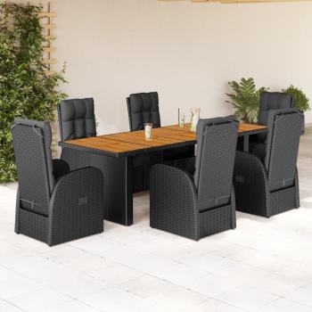 ARDEBO.de - 7-tlg. Garten-Essgruppe mit Kissen Schwarz Poly Rattan