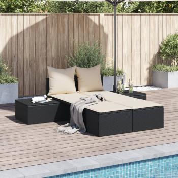 ARDEBO.de - Doppel-Sonnenliege mit Kissen Schwarz Poly Rattan