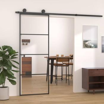 ARDEBO.de - Schiebetür Aluminium und ESG Glas 76x205 cm Schwarz