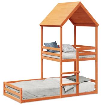 Etagenbett mit Dach Wachsbraun 80x200 cm Massivholz Kiefer