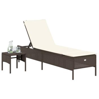 Sonnenliege mit Tisch und Auflage Braun Poly Rattan