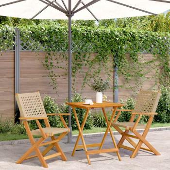 ARDEBO.de - 3-tlg. Bistro-Set Beige Poly Rattan und Massivholz