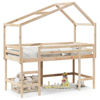 Hochbett mit Leiter und Dach 80x200 cm Massivholz Kiefer